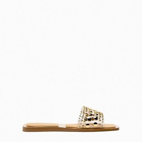 ZARA clear slides gold studs sandals 39 fit like size 8.5 - Picture 3 of 12